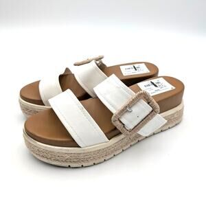 MIA Kenzy Buckle Espadrille Platform Sandals Women's White Size US7M EU37